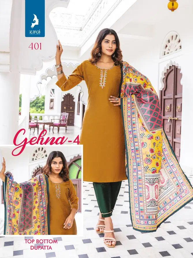 Gehna 4 By Kaya Pure Silk Straight Cut Kurti With Bottom Dupatta Wholesale Online